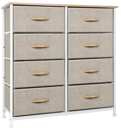 AxisFurn Kommode mit 8 Stoffschubladen, Schrank mit Griffen und Tischplatte, Sideboard Metallgestell, Aufbewahrungsschrank für Schlafzimmer, Wohnzimmer, Flur (Beige, 80 * 30 * 83 cm)
