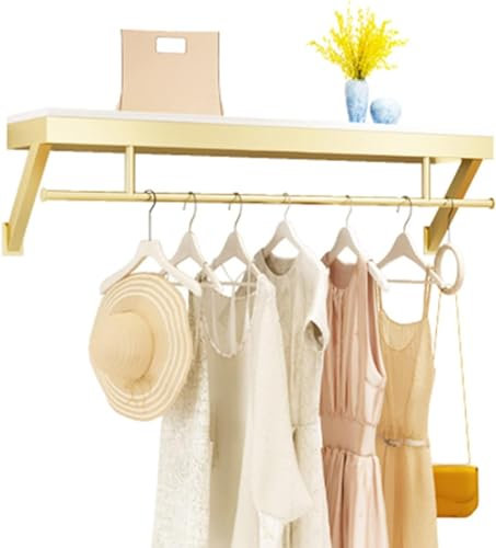CATANK Porte-vêtements Mural avec étagère en Bois, étagère Flottante pour Magasin de vêtements, présentoir à vêtements, Support de Rangement Robuste en métal Robuste Multifonctionnel pour