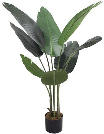 Rebecca Mobili Banano Artificiale da Interno, Pianta Finta Grande, Verde Marrone, Poliestere Polietilene, Folta, con Vaso - Misure HxLxP: 110 x 45 x 45 cm - Art. RE7040