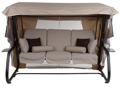 PATIO Hollywoodschaukel mit Insektenschutz 179 cm Venezia Lux zum Sitzen Liegen mit Auflagen Dach Dekokissen Seitentischen beige