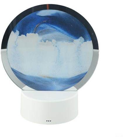 Tableau d'art de sable mouvant en verre rond, peinture de bureau dynamique, sablier décoratif lumineux (doré)