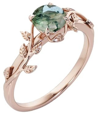 Shusukue Agate mousse/agate mousse et opale Bague en argent 925 agate mousse Bague vintage pour femme, 54.4(17.32), Argent sterling, Agate