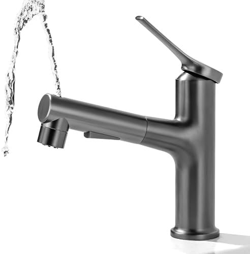 Rubinetto Bagno Estraibile, Miscelatore Lavabo Estraibile con 2 Modalità di Spruzzo Caldo e Freddo Rubinetto a Doppio Comando per Bagno e Cucina Rame G3/8