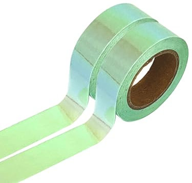 Aoktorkit 2 rotoli di nastro adesivo Washi olografico, 15 mm x 10 m, colore arcobaleno, nastro adesivo decorativo per fai da te e imballaggi, verde