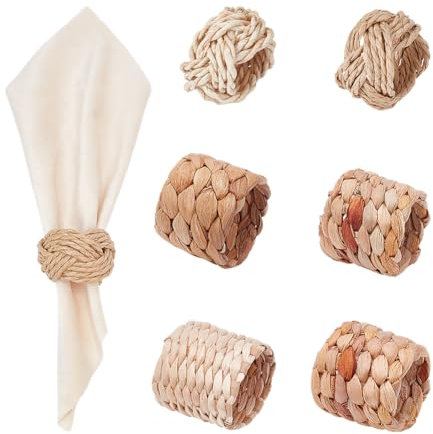 PH PandaHall 6 Stile Rustikale Serviettenringe Bauernhaus gewebte Serviettenhalter Runde gewebte Serviettenhalter Herbst Serviettenringe für Thanksgiving Weihnachten Party Tischdekoration 4,5-5x3-5 cm