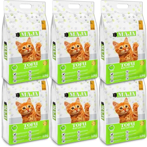 GLOBANI Tofu Katzenstreu mit Apfelaroma - 100% Natürliches, Bio, Premium Tofu Katzenstreu Stark klumpend für hygienische Katzentoiletten - Umweltfreundlich und sicher für Katzen und Nagetiere