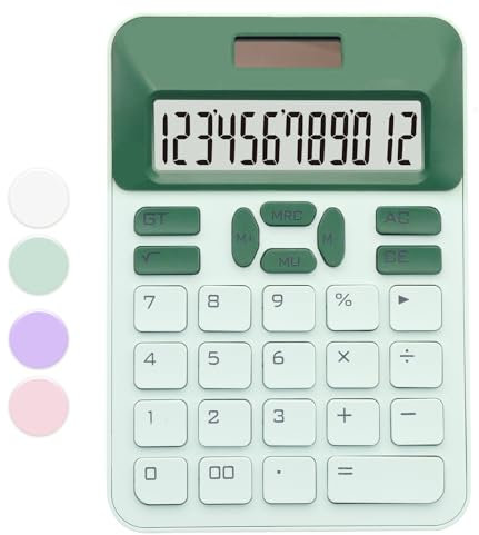 Calculadora verde, calculadora básica de oficina con pantalla LCD de 12 dígitos, suministros de oficina verdes, bonita calculadora para oficina, hogar, escuela, tienda