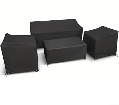 Lot de 4 Housses de Meubles de Jardin en Tissu Oxford Imperméable pour Table et Chaises en Rotin, Protection Contre la Pluie, la Neige et la Poussière (Noir 200D)