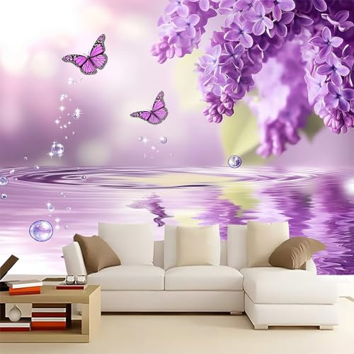 Wall Mural Photo Lilac Flowers Wallpaper Bedroom Decoration Poster Wall Covering 118.1 x 82.7 Non-Woven Premium Art Print Fleece Wall Mural Purple