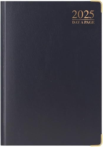 2025 A4-Terminplaner mit einem Tag pro Seite, gepolsterte Vorderseite, fester Einband, vergoldete Kanten, Premium-Planer mit ganzen Seiten, einschließlich Wochenenden, Schwarz