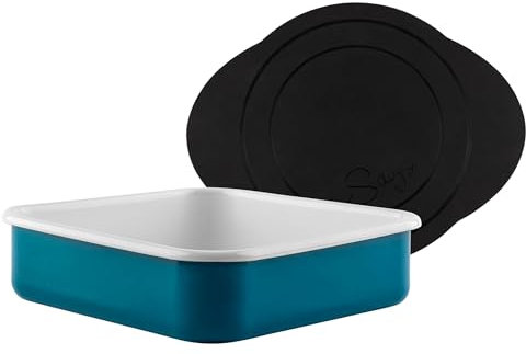 Sallys Emaille Ofenform - quadratisch inklusive Induktionsmatte Auflaumform Emaille Geschirr Ofenfest bis 250 °C Induktionsgeeignet 22 x 22 x 6 cm (Petrol)
