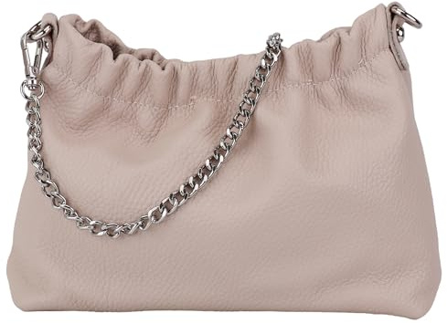 SH Leder Echtleder Umhängetasche Clutch kleine Tasche Abendtasche Alltagstasche mit Silberne Kette 23x14cm Elke G355