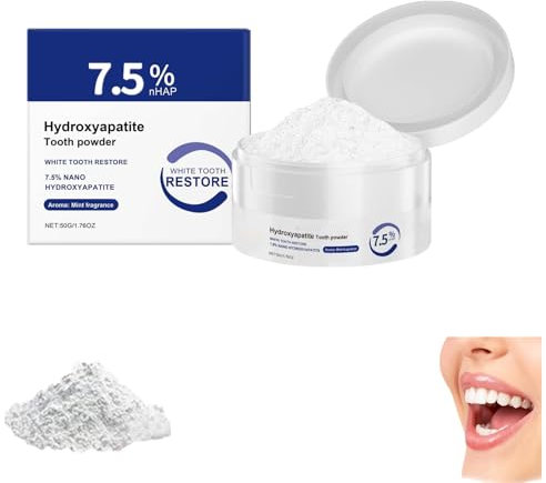 7.5% Hydroxyapatit Zahnpulver – Zahnschmelzschutz & Sanfte Aufhellung für Empfindliche Zähne – Mit Frischer Minze & Fluoridfrei (50g), Plastikfrei | Für strahlenden Schmelz & frischen Atem (50G)