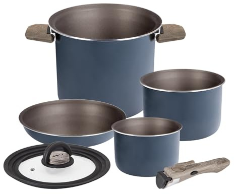 BRUNNER Camping HOHES Kochgeschirr-Set Alu ø 18-20 cm TORRALTA Spacemaster | Platzsparend stapelbare HOHE Töpfe und Pfannen, 1-2 Personen, Keramische Antihaftbeschichtung, Leicht, Hochwertig mit Tasche