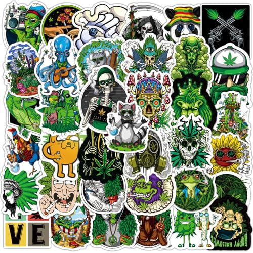 100Stk Doodle Sticker Set, Wasserfeste Vinyl Aufkleber, Tasse Gepäck Motorrad Auto Fahrrad Laptop Skateboard Aufkleber, Grüne Party Favours, Geschenkartikel