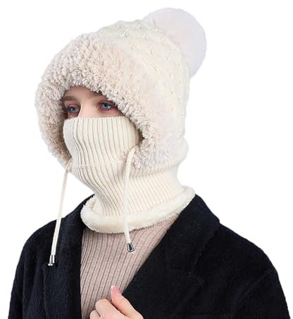 Kapuze zum Ski-Überziehen, winddicht, Plüsch-Kapuze, flauschig, Winter, verstellbar, für Damen und Herren, beige, Einheitsgröße