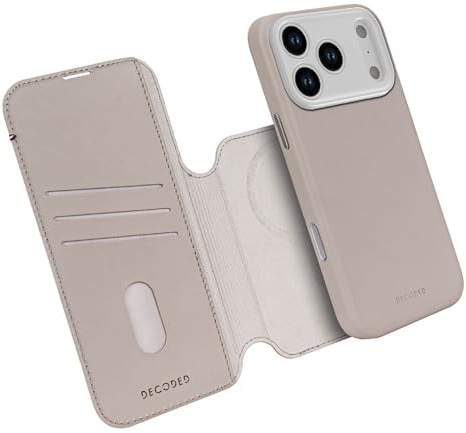 Decoded 2-in-1 Lederhülle für iPhone 17 Pro Max, Abnehmbare Wallet, Premium ECCO Leder, Kompatibel mit Magsafe, Fallschutz, Kratzfest, Metallknöpfe, Beige