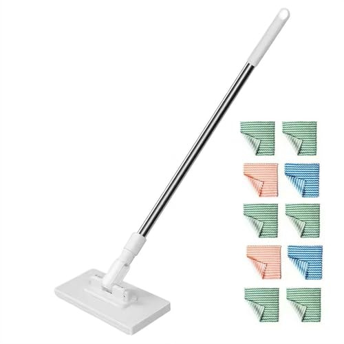 2025 Mop with Pressure Clamping System, Automatic Clamping Cloth, Floor Mop with Reusable Microfibre Cloths, Wet and Dry Mopping Sweeper Stick & Sweeping Cloths for Floor Cleaning