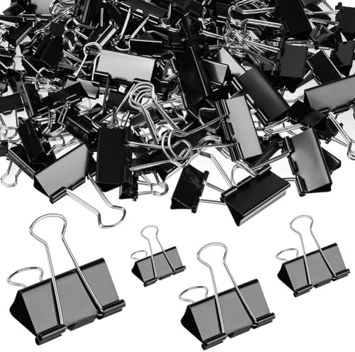 AOOSU 205 Stück Foldback Klammern 15mm / 19mm / 25mm / 32mm Papierklammern Metall Binder Clips Vielzweckklammern Foldbackklammern Schwarz Büroklammern für Dokumente Papier, Notizen usw