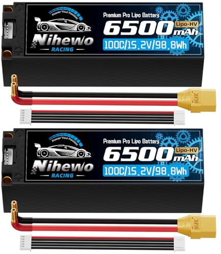 Nihewo 4S LiPo HV Akku 15,2V 6500mAh 100C Hardcase XT90 für RC Auto 2Stück