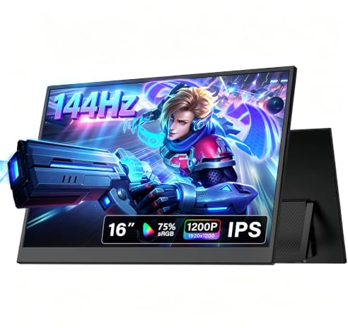 RATEYUSO 16 Inch 120Hz Portable Gaming Monitor FHD 1200P IPS,USB-C&HDMI Travel External Monitor for Laptop Office Multi-Screen Work