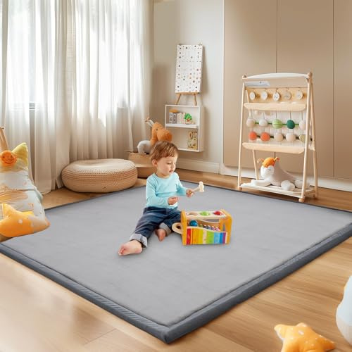 SUNYRISY Krabbelmatte Baby Spielmatte Spielteppich 150 x 150cm | 3.5cm Dicke Kinderzimmer Spielteppich Kinder Teppich, Rutschfester Unterseite Tatami Matte, Memory Schaum, Grau