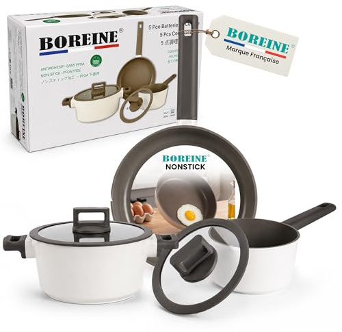 BOREINE Bateria Cocina 5 Pzs - Juego Sartenes y Ollas Cocina Inducción