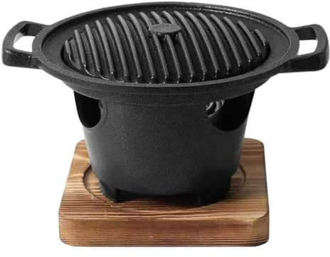 SHINEOFI Kleiner Indoor Holzkohlegrill mit Ölauffangplatte Tischgrill Kompakter Grillrost für Haushalt und Innenräume