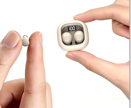 Mini auricolari wireless per dormire invisibili, per piccoli canali uditivi, Bluetooth 5.3 con display a LED, cancellazione del rumore ENC, ultraleggeri per chi dorme sul lato (colore della pelle)