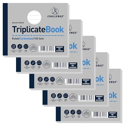 Challenge Triplicate Book, Carbonless, 100 Pages, 5 pack (105 x 130 mm)