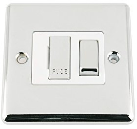 Fused Switch Polished Chrome - Classic - White Insert Metal Rocker Switch - 13A Switched Fused Spur