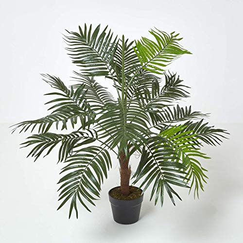 HOMESCAPES Mini-palmier artificiel vert feuillage dense en pot 100 cm