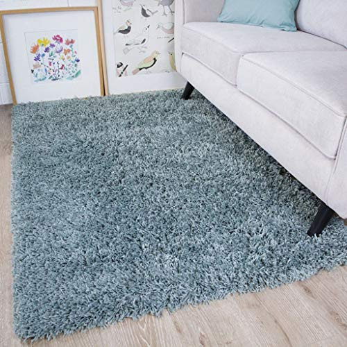 The Rug House Vancouver Schlicht Moderner Shaggy Hochflor Teppich mit Dickerer Flor für das Wohnzimmer und Schlafzimmer in Mint-Grauer 80x150cm