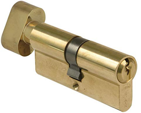 Amig - Cilindro Serratura a Bottone | Antitrapano e Anti Grimaldello | Leva Lunga 15 mm | 6 Pin | Incluso Vite 60 mm e 3 Chiavi | Per Porte in Legno, Multicolore, 80 mm, Ottone
