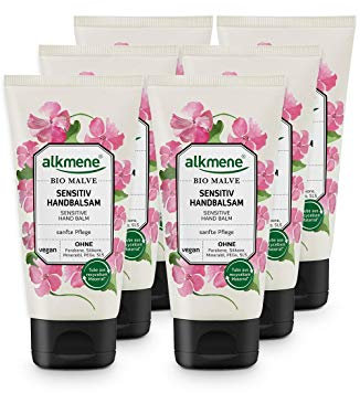 alkmene Handcreme mit Bio Malve - Sensitiv Handcreme für empfindliche & trockene Hände - vegane Handcreme ohne Silikone, Parabene, Mineralöl, PEGs, SLS & SLES im 6er Pack (6x 75 ml)