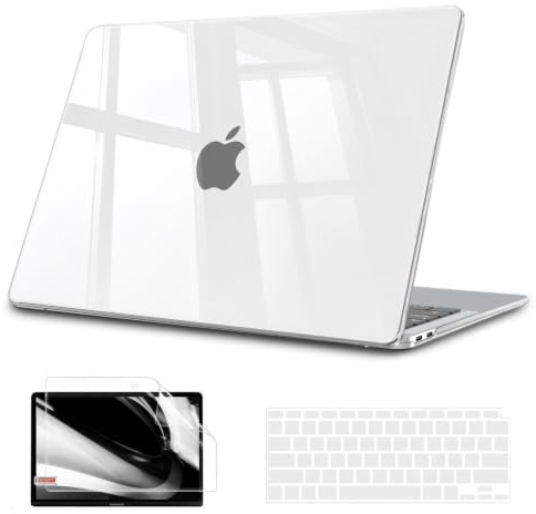 B BELK Compatible with MacBook Air 13 inch Case 2022 2021 2020 2019 2018 M1 A2337 A2179 A1932 Touch ID,Plastic Hard Shell Case for MacBook Air 13.3 inch+Keyboard Cover+Screen Protector,Crystal Clear