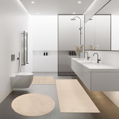 Paco Home Moderno Tappetino Bagno Tappeto Bagno Shaggy Morbido Diverse Grandezze e Colori, Dimensione:60x100 cm, Colore:Beige