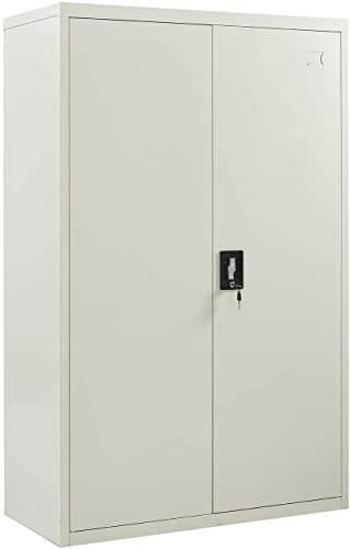 MMT Furniture Steel Storage Cabinet - 2 Door Lockable Filing Cabinet -Storage Cupboard for Home, Office Documents, Files, Pantry - 3 Shelf Unit - Grey