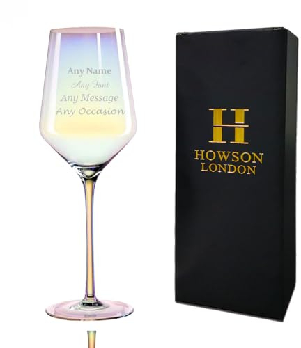 howson london Personalised Engraved Wine Glass Lustre Wine Glass Wedding Bridesmaid Birthday Gift 21st 30th 40th 50th Luxury Gift for Christmas Birthday