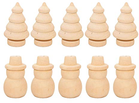 Amosfun 20pcs Holzfiguren Bemalen Basteln DIY Schneemann Weihnachtsbaum Ornament Weihnachten Dekoration