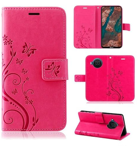betterfon Hülle Kompatibel mit Nokia 7.2 | Premium PU Leder Handyhülle Wallet Case für 7.2 | Schutzhülle Blumen Klapphülle Handyhülle | Pink