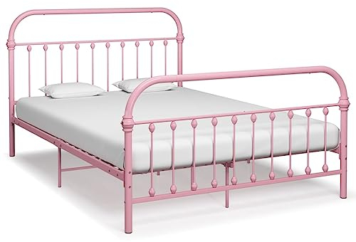 vidaXL Bettgestell Klassisch Metallbett Bett Doppelbett Schlafzimmerbett Bettrahmen Lattenrost Ehebett Schlafzimmermöbel Rosa Metall 120x200cm