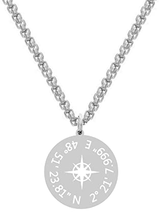 TIMANDO Herren Kette personalisiert mit Koordinaten Kompass