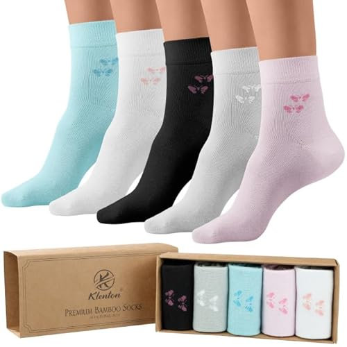 Klenton Chaussettes décontractées en bambou pour femmes, Chaussettes en Viscose de Bambou Douce et Respirante Avec Bout Lisse, 5 Paires, Taille 37-42