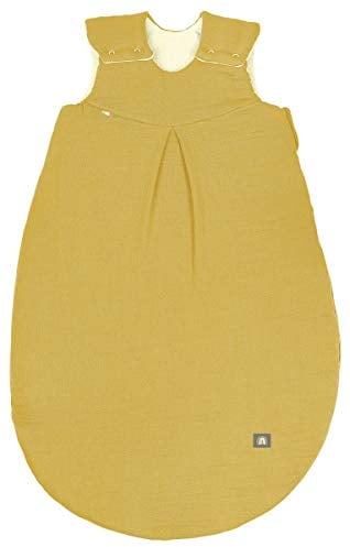 Odenwälder Musselin-Schlafsack Schlafsack Baby-Schlafsack Kinderschlafsack wattiert (Mustard, 80 cm)