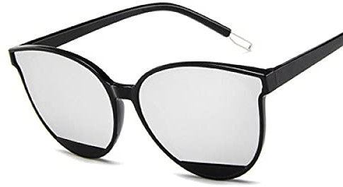 WQZYY&ASDCD Sonnenbrille Herren Damen Mode Klassische Cat Eye Oval Großen Rahmen Rot Damen Uv400 Retro Brille-Silber
