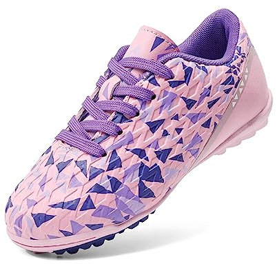 DREAM PAIRS Boys Football Boots Shoes Kids Girls Soccer Athletics Sport Training Shoes Indoor Outdoor Football Shoes Sneakers for Unisex,Size 9 Little Kid,Pink/Purple,SDSO223K