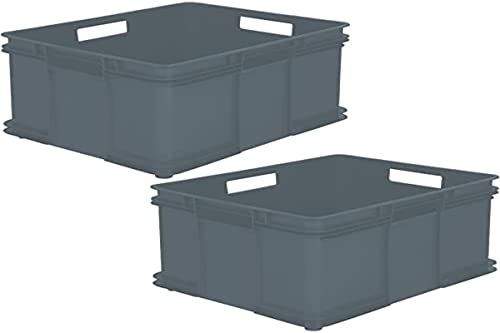keeeper 2x EUROBOX XXL Aufbewahrungsbox ECO Kunststoff (PP), 52 x 43 x 28 cm, 54 Liter, grau