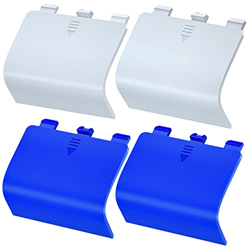Lot de 4 cache-batterie pour manette Xbox Core - Couvercle de porte arrière de rechange pour Xbox Series X et manette sans fil - Pièce de réparation pour télécommande Xbox Série S - Bleu + Blanc