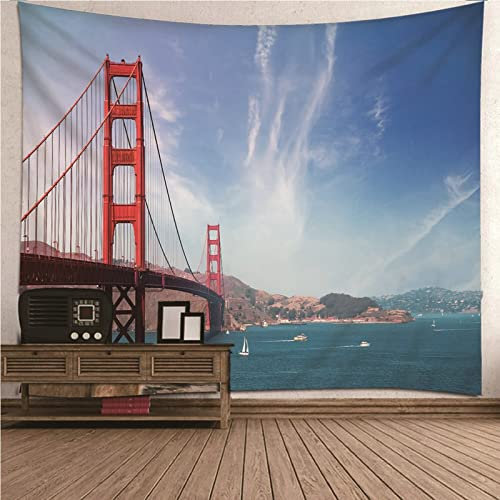 Aotiwe Wandteppich Aesthetic, Wanddekoration Bild Schöne Golden Gate Bridge aus Polyester Blau Rot 150X130Cm